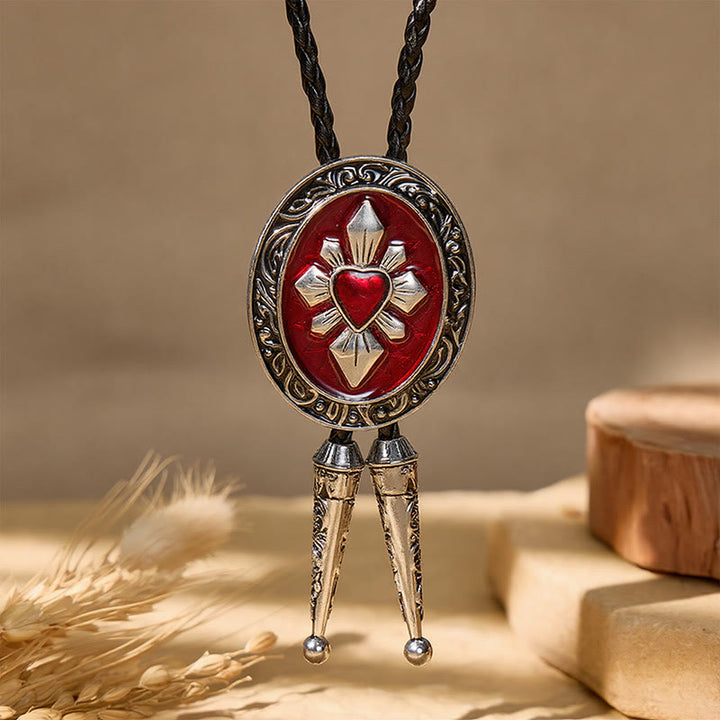 Gothic Western Red Heart Black Enamel Bolo Krawatte - image 5