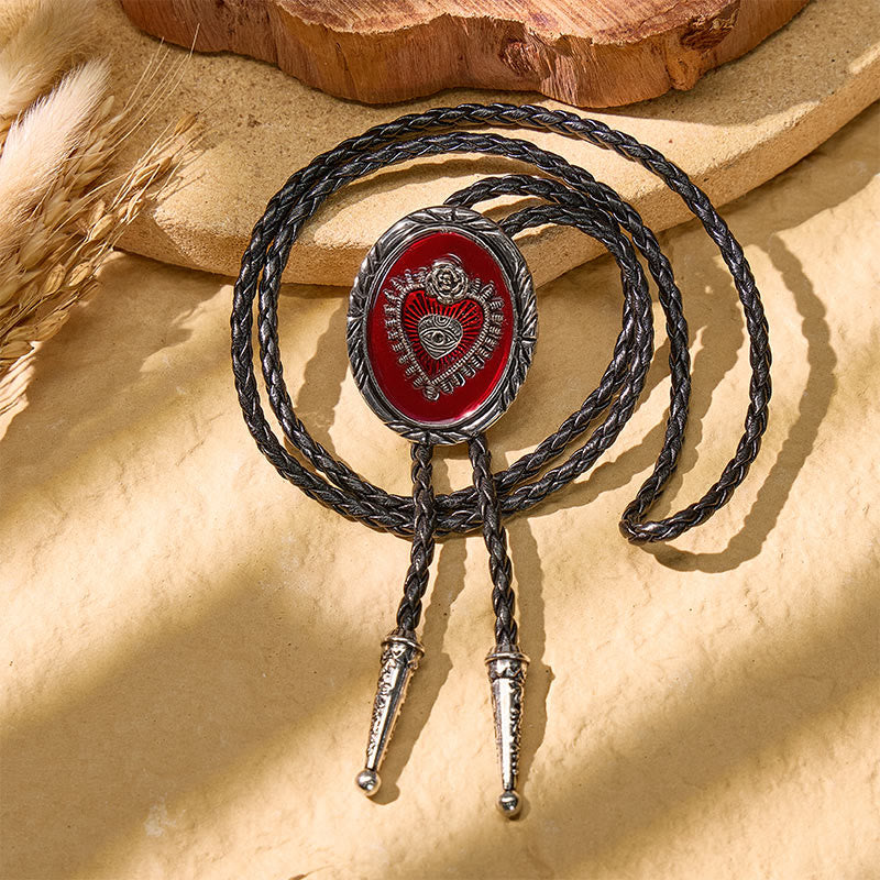 Western Vintage Bolo-Krawatte mit rotem Herz-Relief - image 3