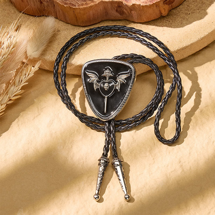Gothic Western Winged Skull Red Enamel Bolo Tie - image 5
