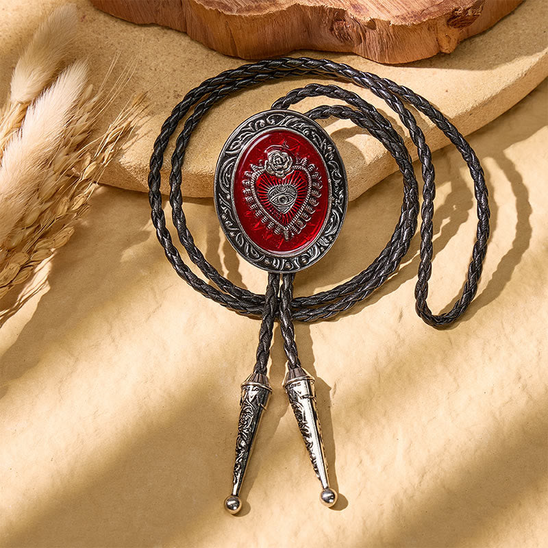 Runde rote Bolo-Krawatte mit Emaille-Motiv und Herzmotiv im Vintage-Stil - image 3