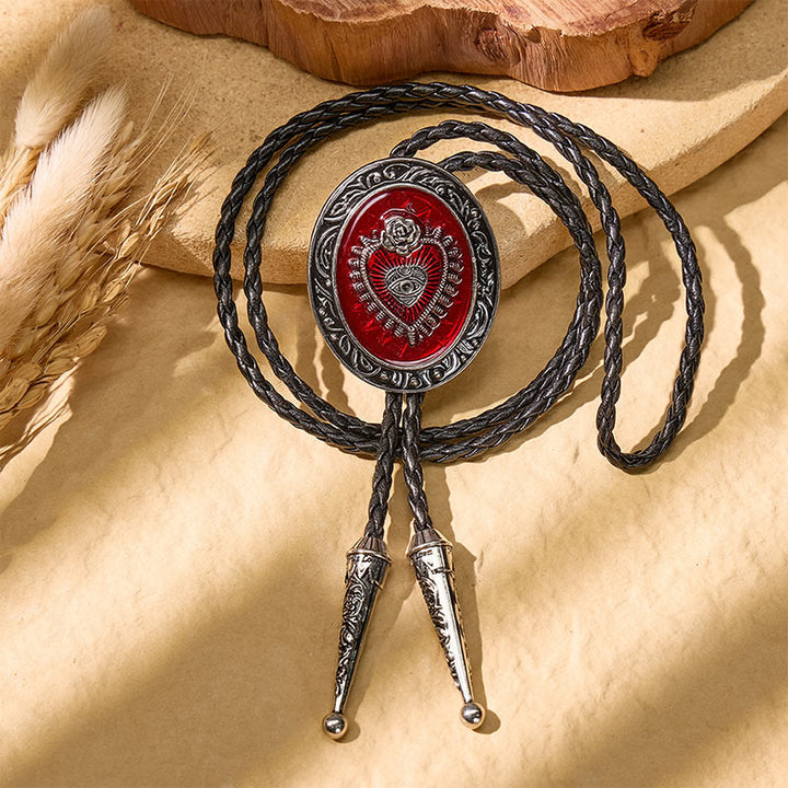 Runde rote Bolo-Krawatte mit Emaille-Motiv und Herzmotiv im Vintage-Stil - image 3