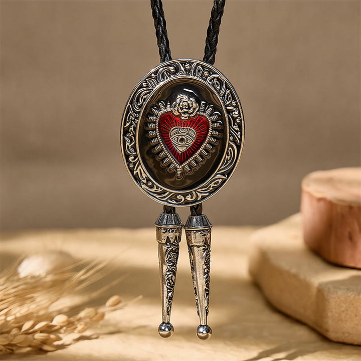 Runde rote Bolo-Krawatte mit Emaille-Motiv und Herzmotiv im Vintage-Stil - image 4