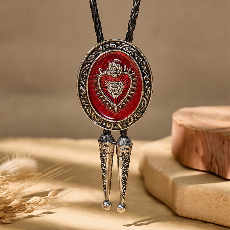 Runde rote Bolo-Krawatte mit Emaille-Motiv und Herzmotiv im Vintage-Stil - image 5