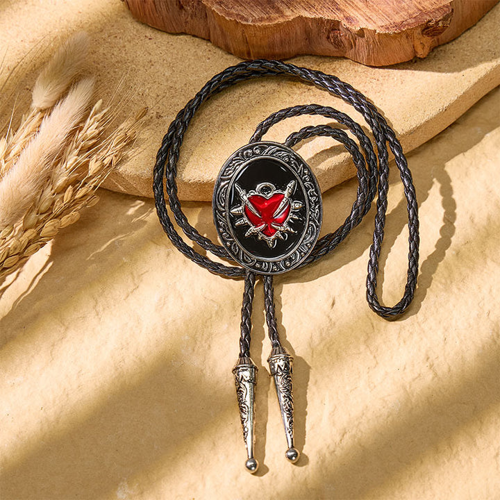 Gothic Bolo-Krawatte mit schwarzem Emaille-Flammenherz im Western-Stil - image 2