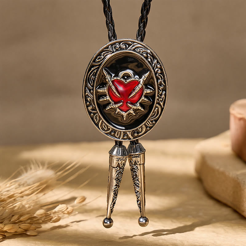 Gothic Bolo-Krawatte mit schwarzem Emaille-Flammenherz im Western-Stil - image 3