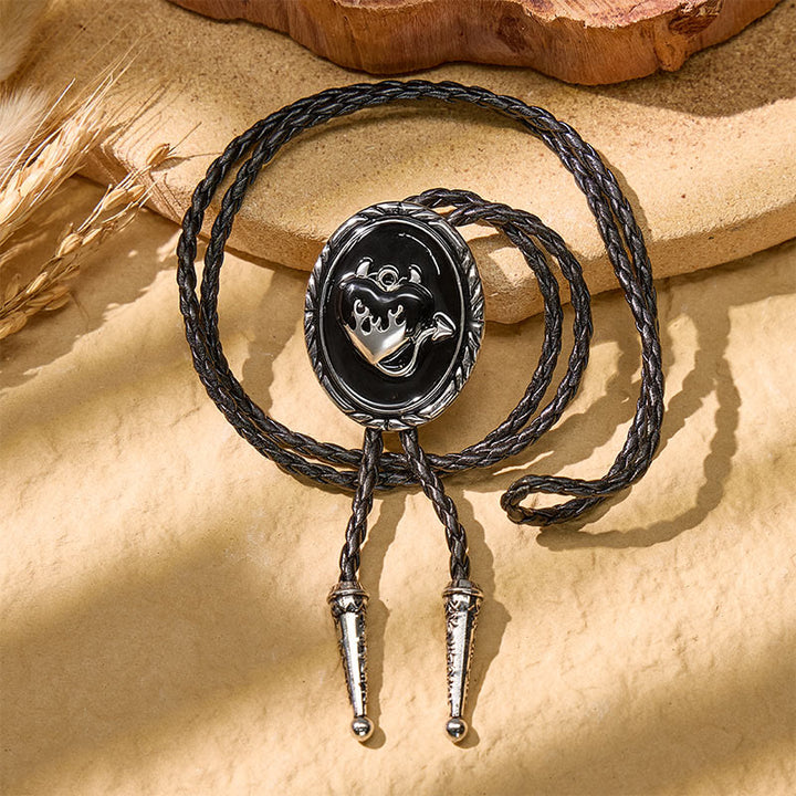 Dunkle Western-Bolo-Krawatte mit schwarzem Emaille-Bullenkopf - image 2