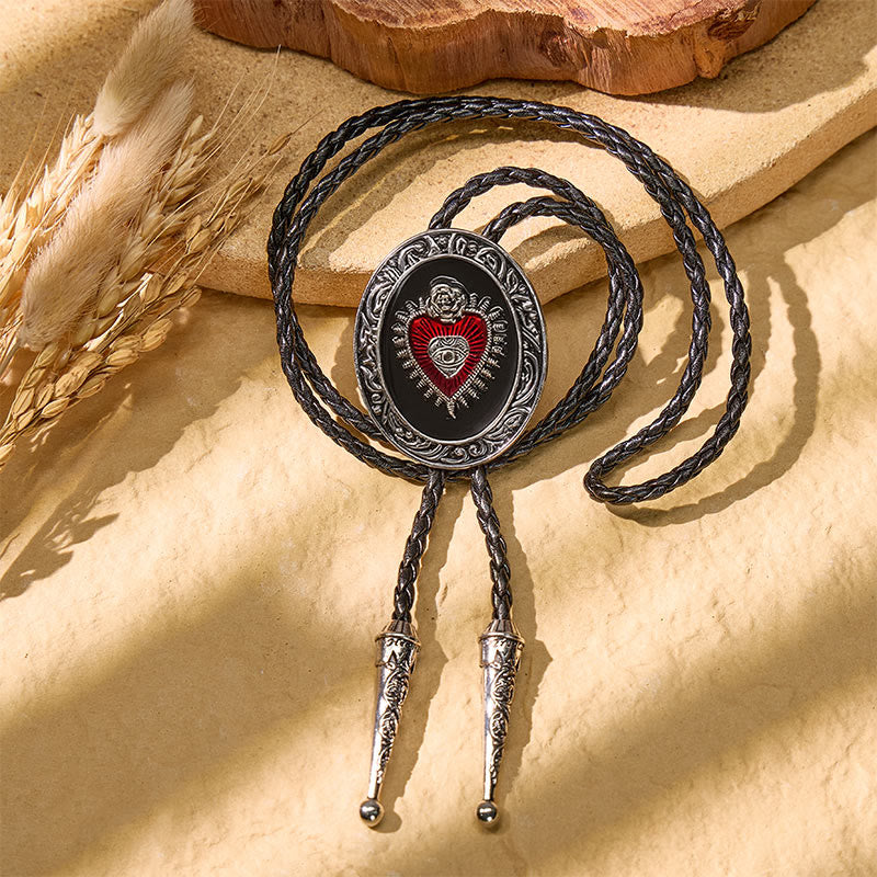 Runde rote Bolo-Krawatte mit Emaille-Motiv und Herzmotiv im Vintage-Stil - image 5