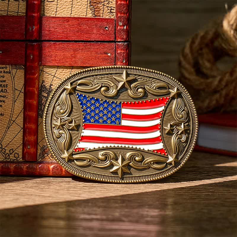 Patriotischer, emaillierter Ledergürtel mit amerikanischer Flagge zum Selbermachen - Bronze - Ohne Gürtel - Nicht im Lieferumfang enthalten: Gürtel - image 0
