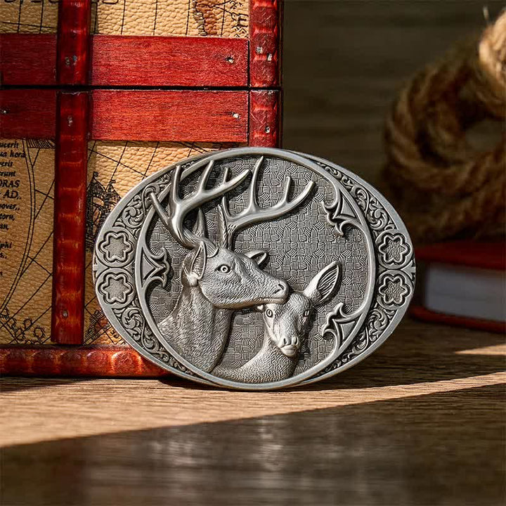 Majestic Love Stag And Doe DIY Buckle Leather Belt - Silber - Ohne Gürtel - Nicht im Lieferumfang enthalten: Gürtel - image 0