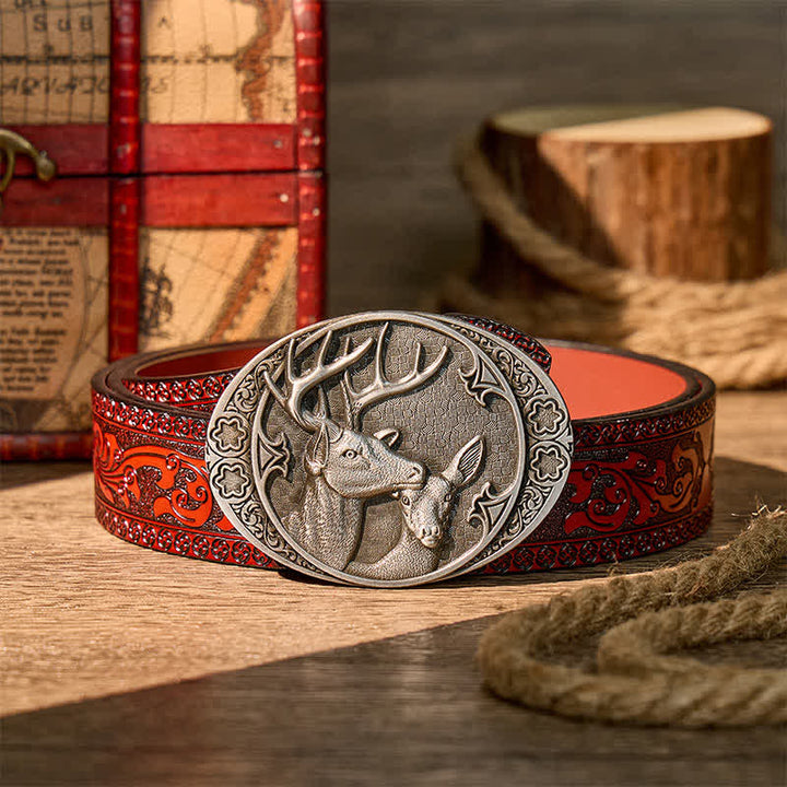 Majestic Love Stag And Doe DIY Buckle Leather Belt - Silber - Brauner geschnitzter Gürtel - 42 - image 6