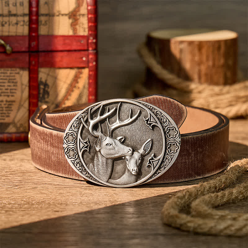 Majestic Love Stag And Doe DIY Buckle Leather Belt - Silber - Brauner, abgenutzter Gürtel - 42 - image 5