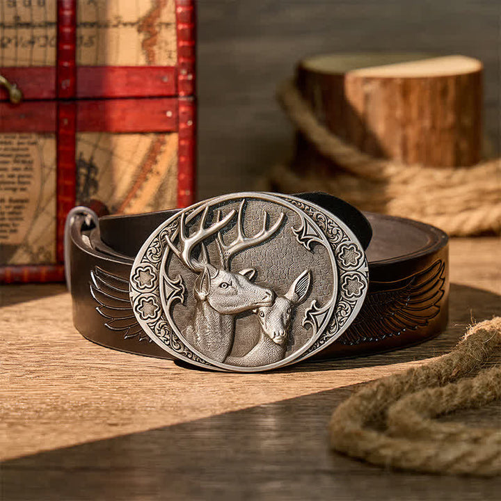 Majestic Love Stag And Doe DIY Buckle Leather Belt - Silber - Schwarzer Gürtel mit Adlerprägung - 42 - image 2