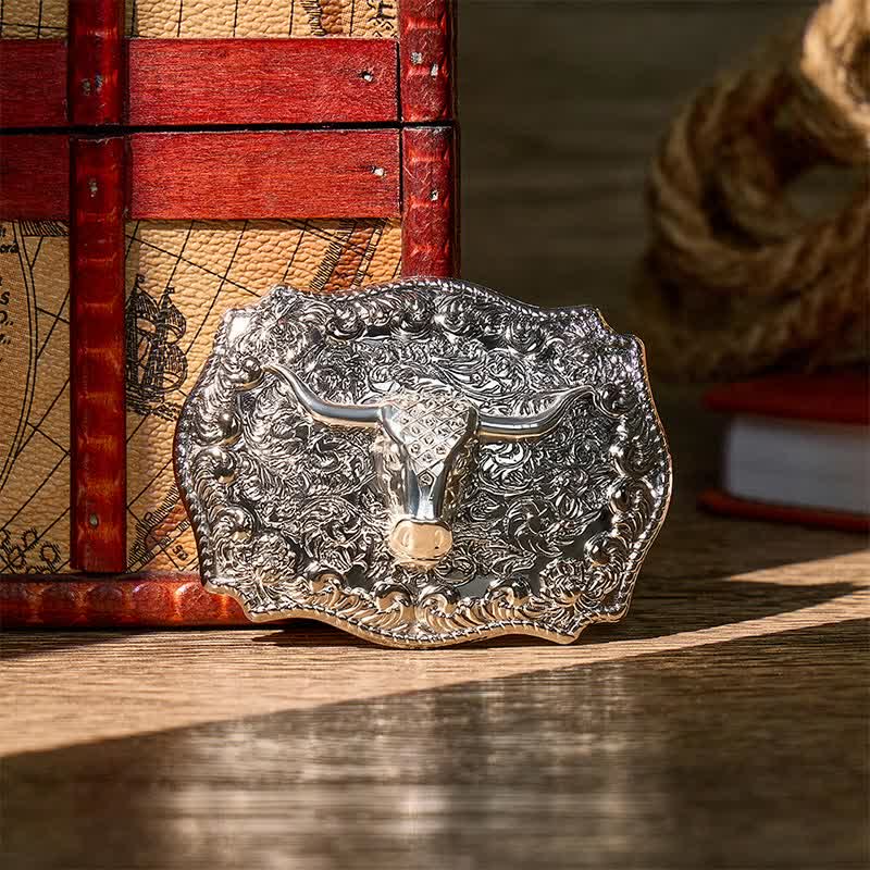 Glänzender Longhorn Legacy Western Cowboy DIY Ledergürtel mit Schnalle - Silber - Ohne Gürtel - Nicht im Lieferumfang enthalten: Gürtel - image 9