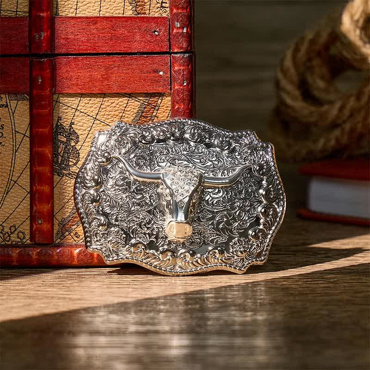 Glänzender Longhorn Legacy Western Cowboy DIY Ledergürtel mit Schnalle - Silber - Ohne Gürtel - Nicht im Lieferumfang enthalten: Gürtel - image 9