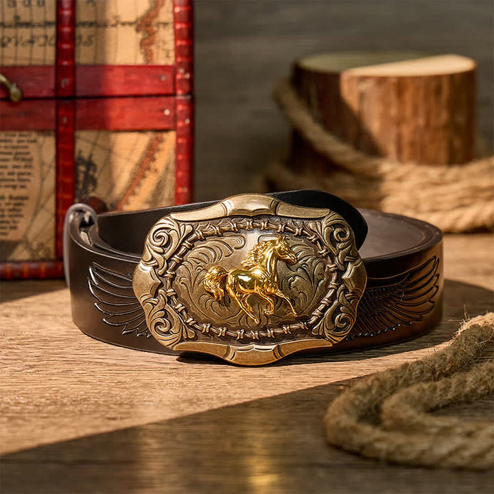 Geboren zum Laufen Cowboy Rodeo Pferd DIY Schnalle Ledergürtel - Bronze - Schwarzer Gürtel mit Adlerprägung - 42 - image 2