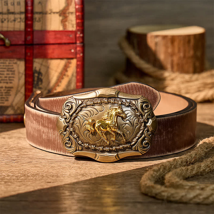 Geboren zum Laufen Cowboy Rodeo Pferd DIY Schnalle Ledergürtel - Bronze - Brauner, abgenutzter Gürtel - 42 - image 5