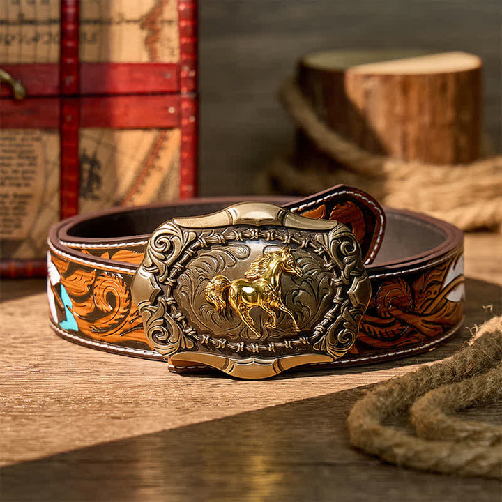 Geboren zum Laufen Cowboy Rodeo Pferd DIY Schnalle Ledergürtel - Bronze - Brauner Federgürtel - 40 - image 7