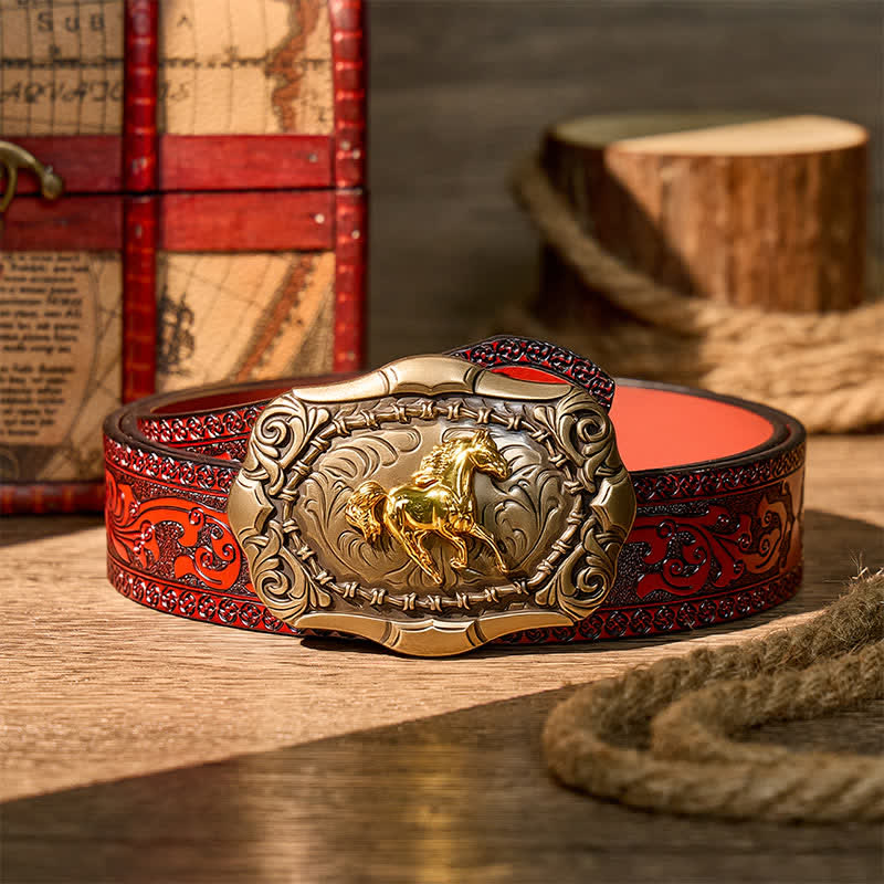 Geboren zum Laufen Cowboy Rodeo Pferd DIY Schnalle Ledergürtel - Bronze - Brauner geschnitzter Gürtel - 42 - image 6