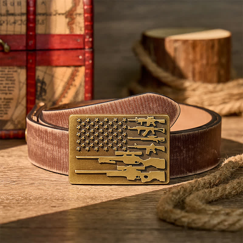Patriot Rifle Flag DIY Cowboy Shooting Buckle Leather Belt - Bronze - Brauner, abgenutzter Gürtel - 42 - image 5