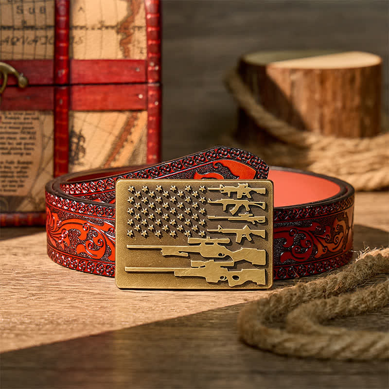 Patriot Rifle Flag DIY Cowboy Shooting Buckle Leather Belt - Bronze - Brauner geschnitzter Gürtel - 42 - image 6
