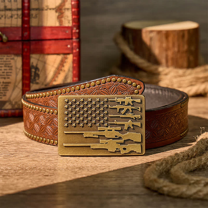 Patriot Rifle Flag DIY Cowboy Shooting Buckle Leather Belt - Bronze - Brauner Nietgürtel - 42 - image 4