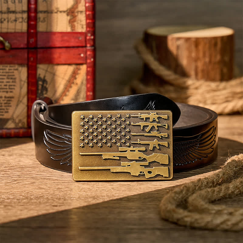 Patriot Rifle Flag DIY Cowboy Shooting Buckle Leather Belt - Bronze - Schwarzer Gürtel mit Adlerprägung - 42 - image 2