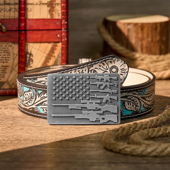 Patriot Rifle Flag DIY Cowboy Shooting Buckle Leather Belt - Silber - Grauer Gürtel mit Blumenmuster - 42 - image 16