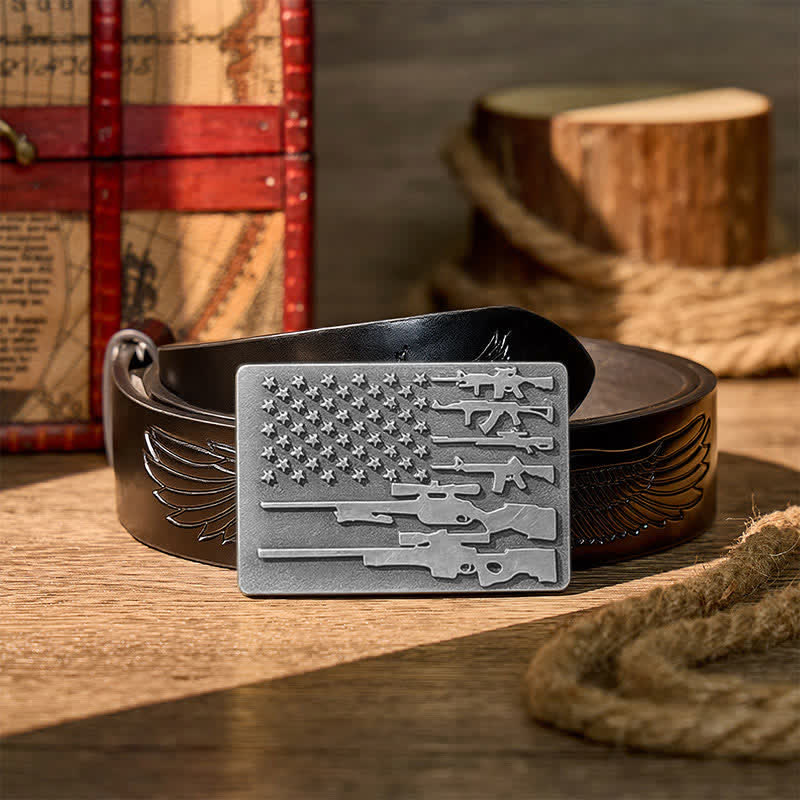 Patriot Rifle Flag DIY Cowboy Shooting Buckle Leather Belt - Silber - Schwarzer Gürtel mit Adlerprägung - 42 - image 10