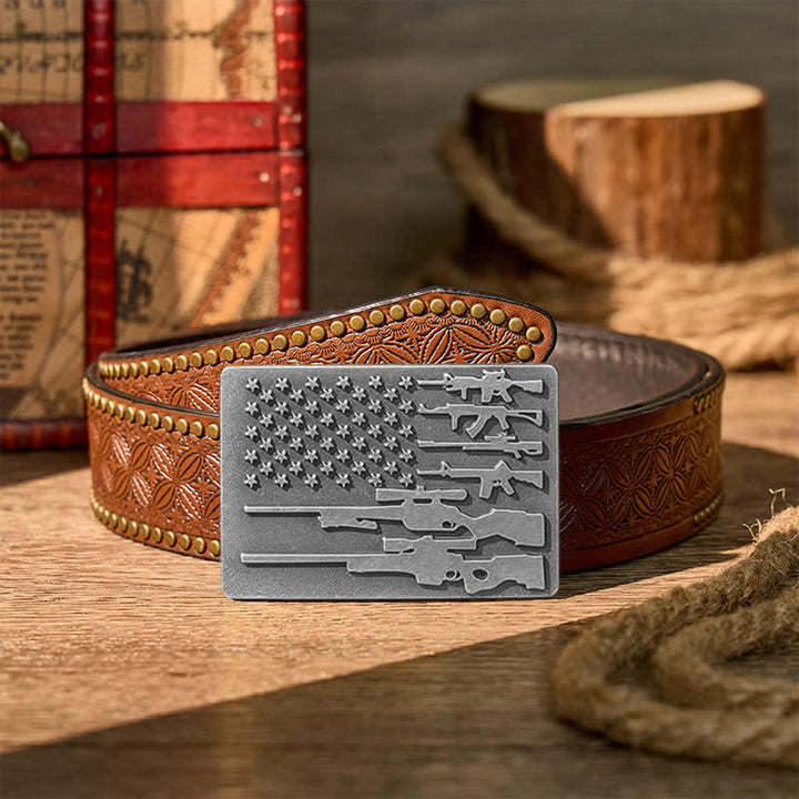 Patriot Rifle Flag DIY Cowboy Shooting Buckle Leather Belt - Silber - Brauner Nietgürtel - 42 - image 12