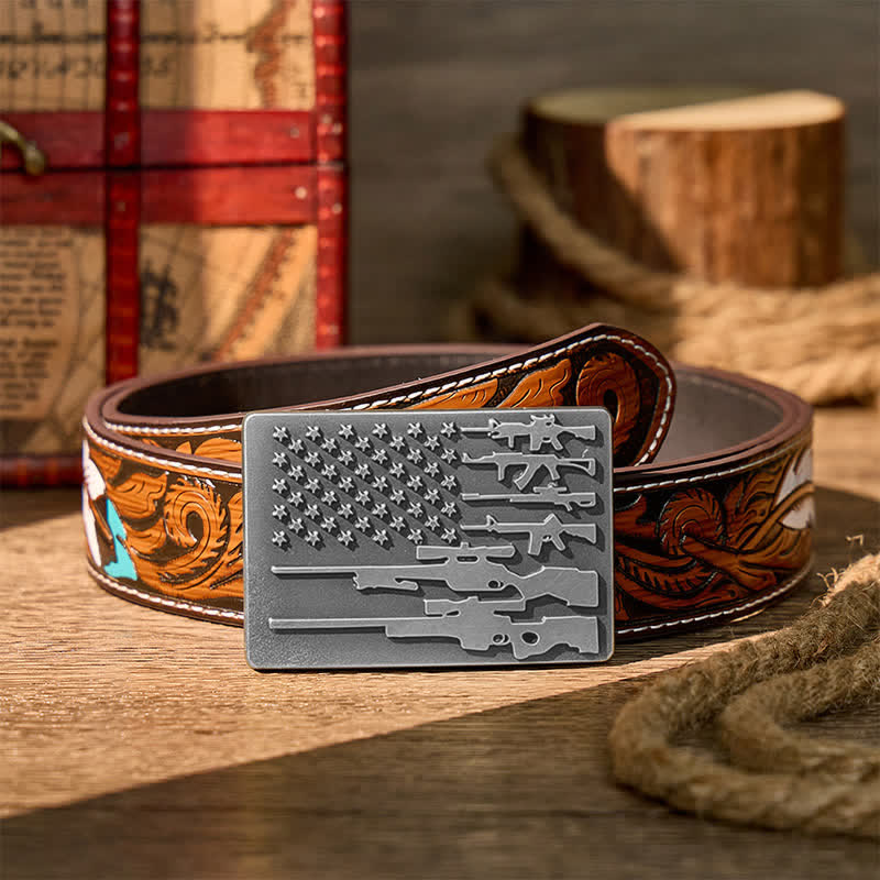 Patriot Rifle Flag DIY Cowboy Shooting Buckle Leather Belt - Silber - Brauner Federgürtel - 40 - image 15