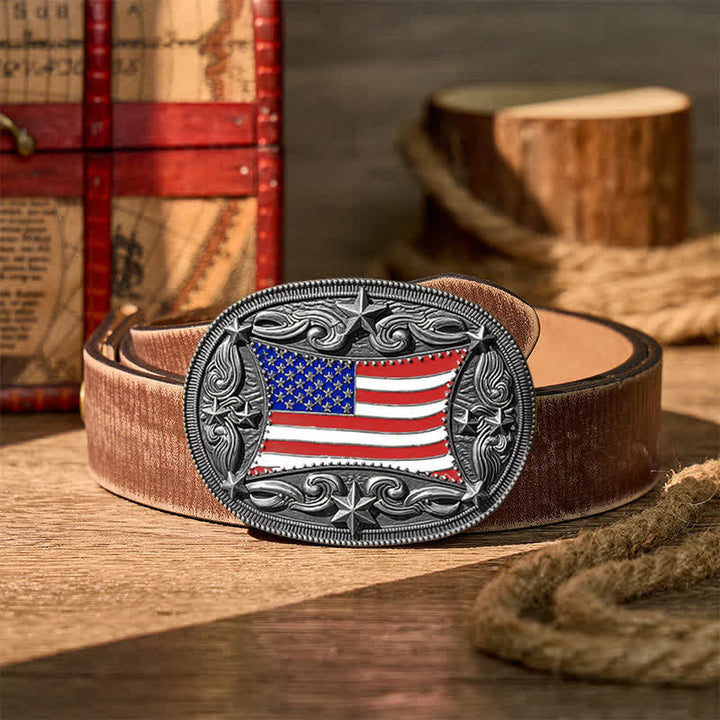 Patriotischer, emaillierter Ledergürtel mit amerikanischer Flagge zum Selbermachen - Silber - Brauner, abgenutzter Gürtel - 42 - image 13