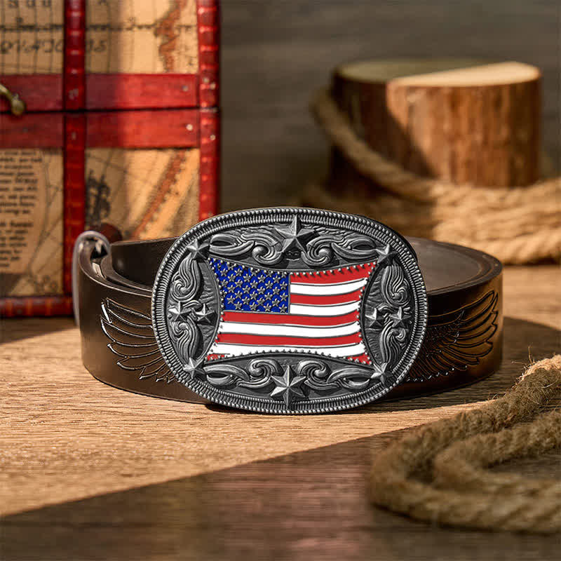 Patriotischer, emaillierter Ledergürtel mit amerikanischer Flagge zum Selbermachen - Silber - Schwarzer Gürtel mit Adlerprägung - 42 - image 10