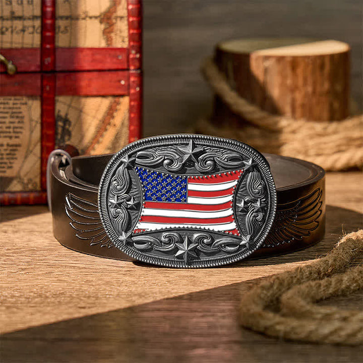 Patriotischer, emaillierter Ledergürtel mit amerikanischer Flagge zum Selbermachen - Silber - Schwarzer Gürtel mit Adlerprägung - 42 - image 10