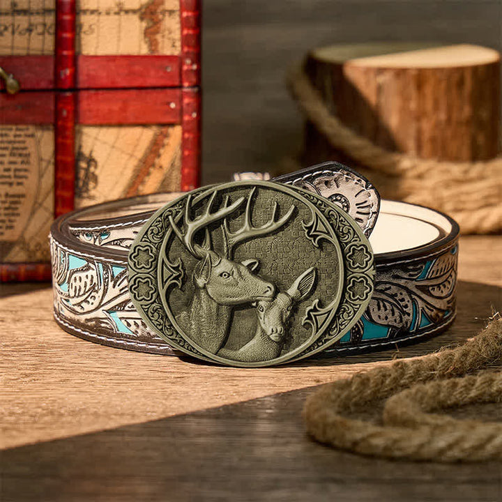 Majestic Love Stag And Doe DIY Buckle Leather Belt - Bronze - Grauer Gürtel mit Blumenmuster - 42 - image 16