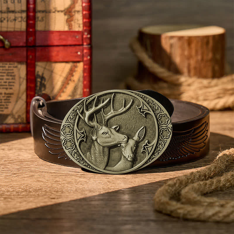 Majestic Love Stag And Doe DIY Buckle Leather Belt - Bronze - Schwarzer Gürtel mit Adlerprägung - 42 - image 10