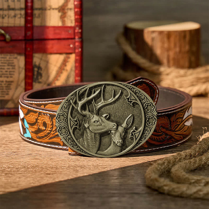 Majestic Love Stag And Doe DIY Buckle Leather Belt - Bronze - Brauner Federgürtel - 40 - image 15