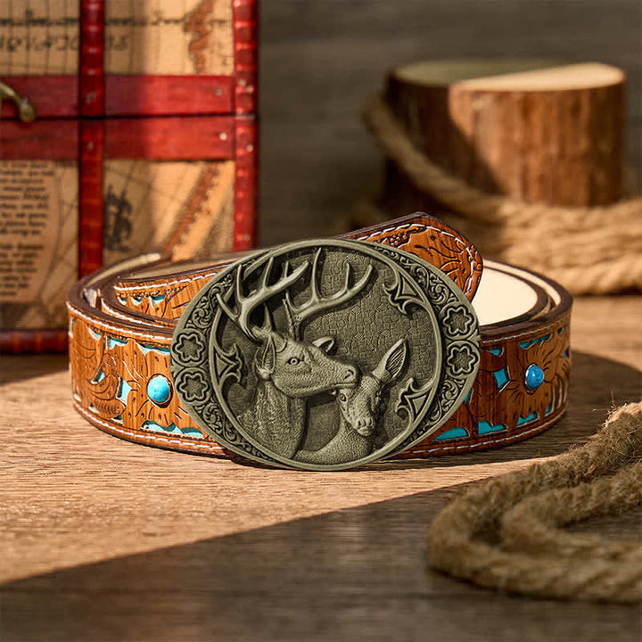 Majestic Love Stag And Doe DIY Buckle Leather Belt - Bronze - Türkisfarbener, geschnitzter Gürtel - 42 - image 11
