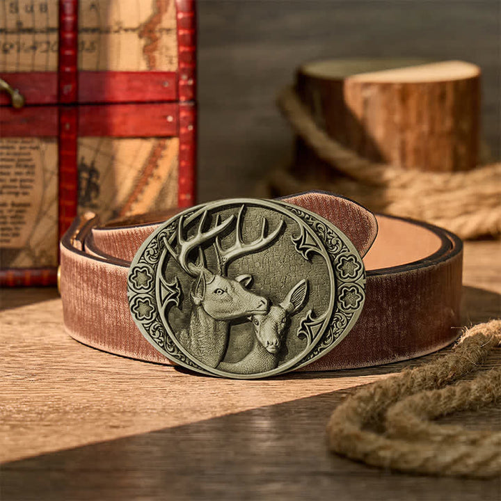 Majestic Love Stag And Doe DIY Buckle Leather Belt - Bronze - Brauner, abgenutzter Gürtel - 42 - image 13