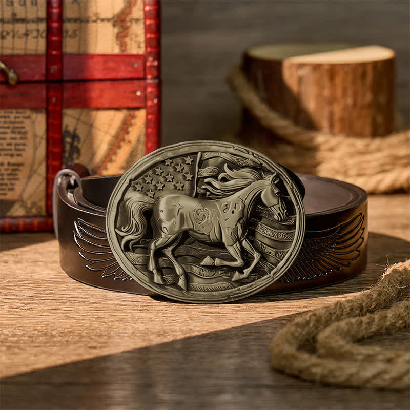 Freedom Gallop Patriotischer Gürtel mit amerikanischer Flagge zum Selbermachen – Ledergürtel mit Schnalle - Bronze - Schwarzer Gürtel mit Adlerprägung - 42 - image 10