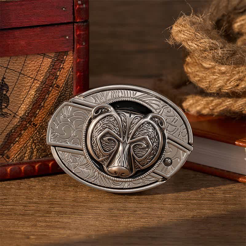 Tribal Silver Guardian Bear Head DIY Hidden Folding Knife Buckle Leather Belt - Tragen - Ohne Gürtel - Nicht im Lieferumfang enthalten: Gürtel - image 0
