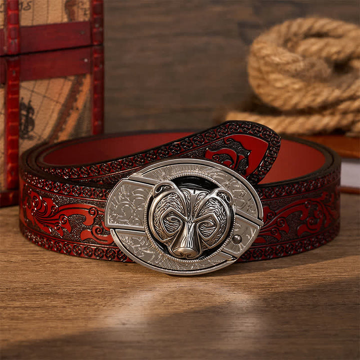 Tribal Silver Guardian Bear Head DIY Hidden Folding Knife Buckle Leather Belt - Tragen - Brauner geschnitzter Gürtel - 42 - image 6