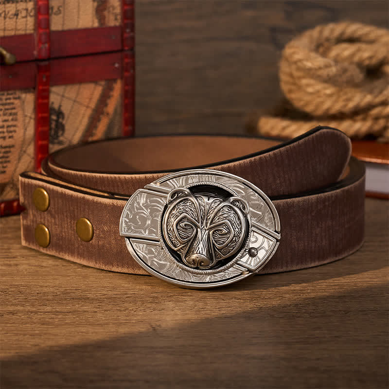 Tribal Silver Guardian Bear Head DIY Hidden Folding Knife Buckle Leather Belt - Tragen - Brauner, abgenutzter Gürtel - 42 - image 7