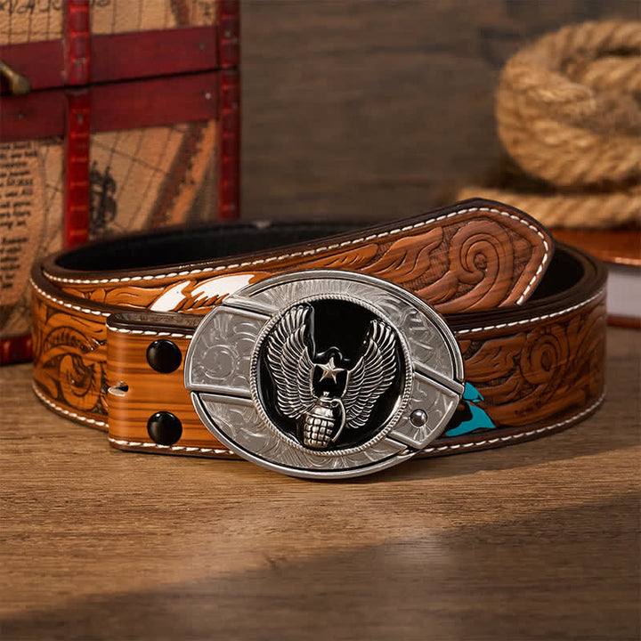 Tribal Silver Guardian Bear Head DIY Hidden Folding Knife Buckle Leather Belt - Tragen - Brauner Federgürtel - 40 - image 8