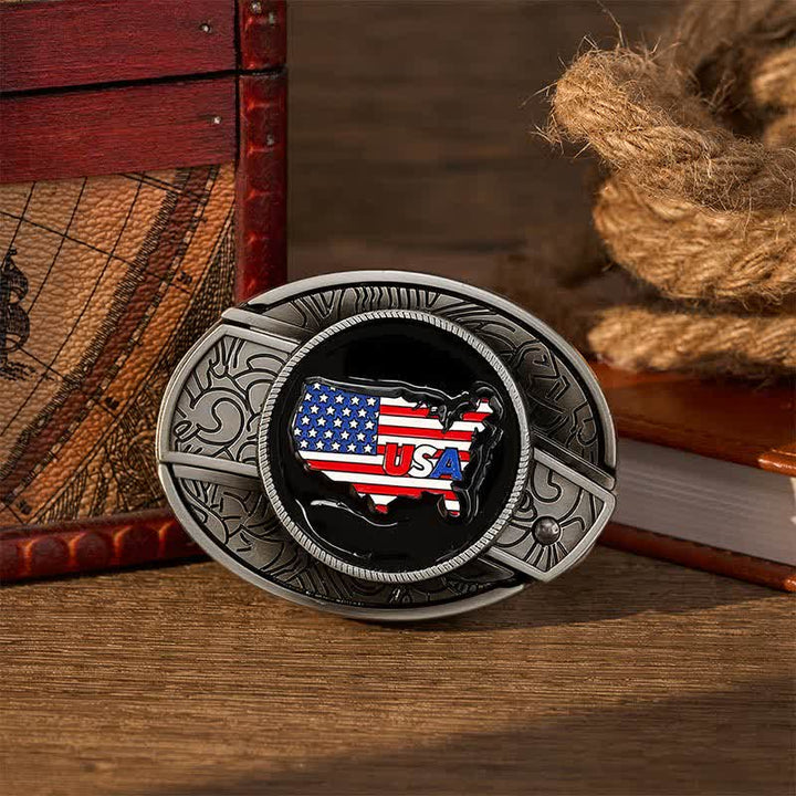 Amerikanischer Stolz USA-Karte Flagge DIY Verstecktes Klappmesser Schnalle Ledergürtel - USA-Flagge - Ohne Gürtel - Nicht im Lieferumfang enthalten: Gürtel - image 0