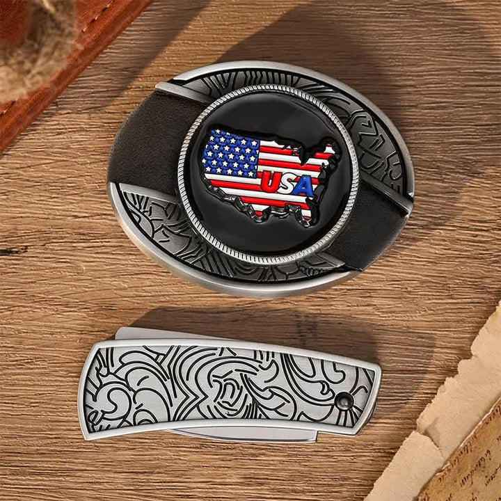 Amerikanischer Stolz USA-Karte Flagge DIY Verstecktes Klappmesser Schnalle Ledergürtel - image 9