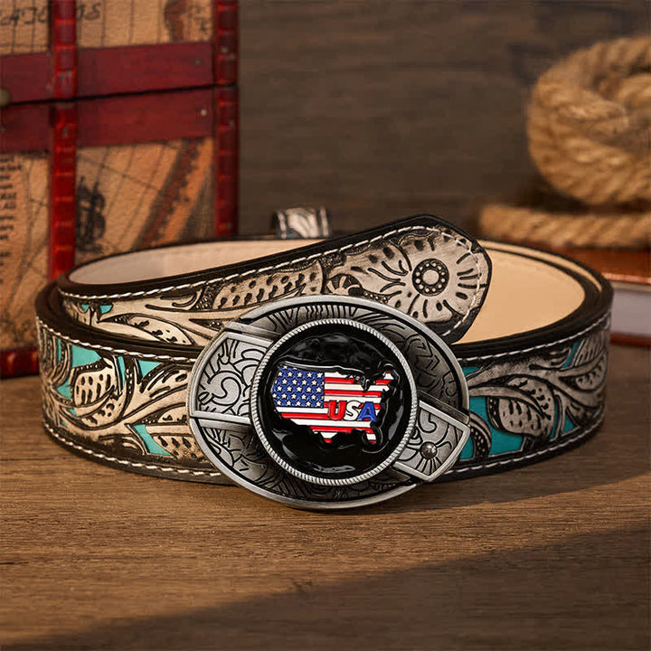 Amerikanischer Stolz USA-Karte Flagge DIY Verstecktes Klappmesser Schnalle Ledergürtel - USA-Flagge - Grauer Gürtel mit Blumenmuster - 42 - image 8