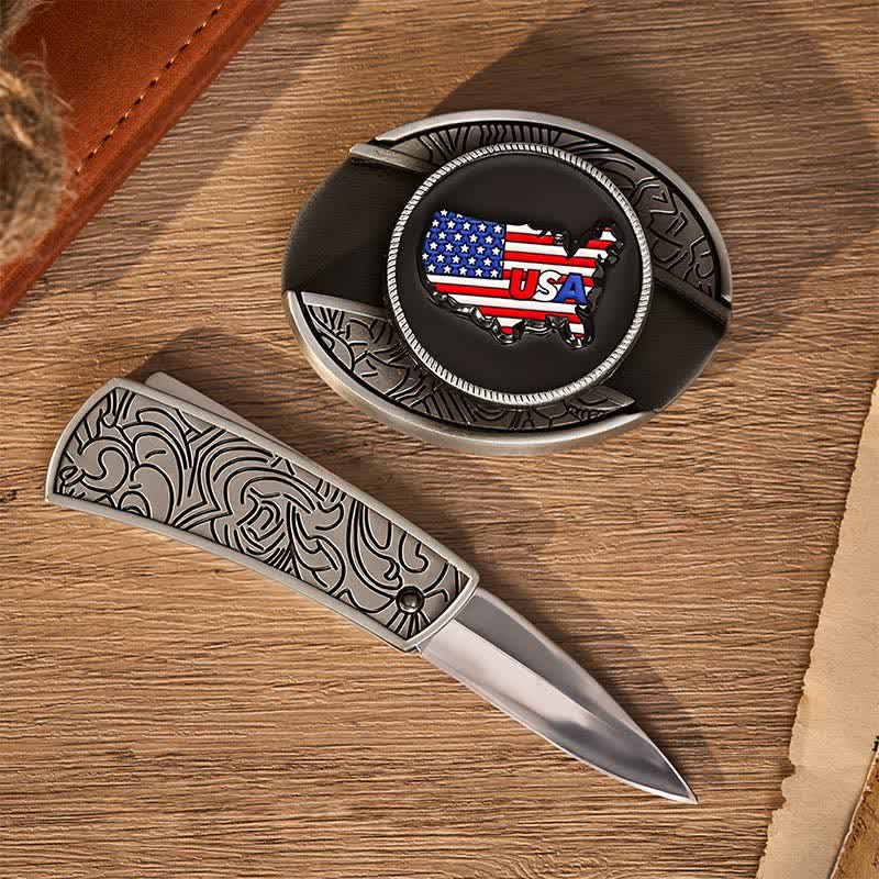 Amerikanischer Stolz USA-Karte Flagge DIY Verstecktes Klappmesser Schnalle Ledergürtel - image 1