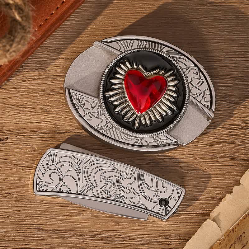 Flaming Red Heart DIY Verstecktes Klappmesser Schnalle Ledergürtel - image 10
