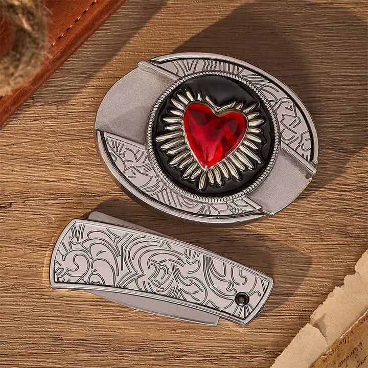 Flaming Red Heart DIY Verstecktes Klappmesser Schnalle Ledergürtel - image 10