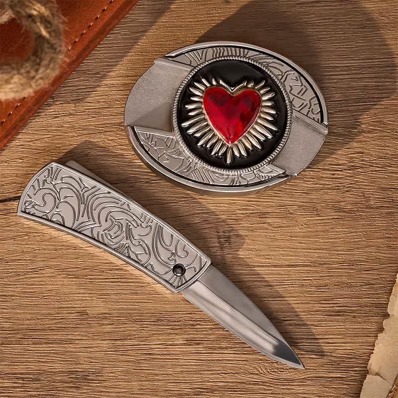 Flaming Red Heart DIY Verstecktes Klappmesser Schnalle Ledergürtel - image 1